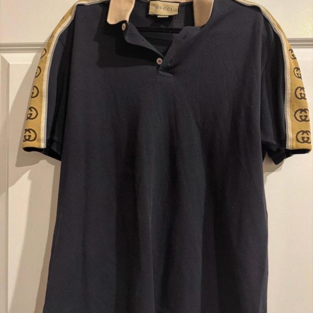 Gucci Men's Black and Gold Polo-shirt - XXL